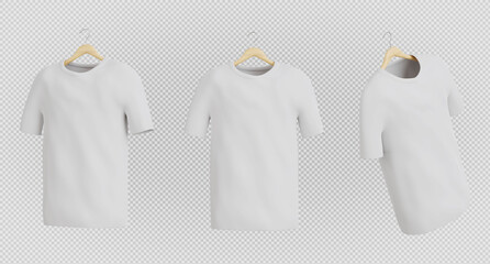 3d render of white t-shirt on transparent background,clipping path.