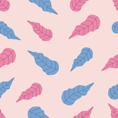 Tropical leaves hand drawn vector illustration. Colorful jungle leaf in flat style. Foliage seamless pattern for kids fabric.