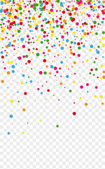 Rainbow Confetti Background Transparent Vector. Polka Fun Card. Colorful Ribbon. Bright Round Happy. Geometric Geometric Template.