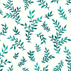Seamless pattern with watercolor hand drawn green herbs