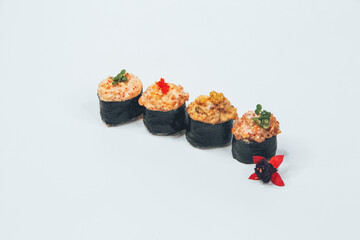 sushi fish rice white background
