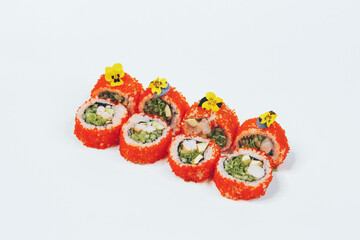 sushi fish rice white background