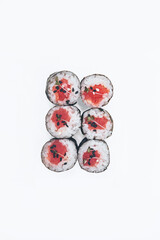 sushi fish rice white background