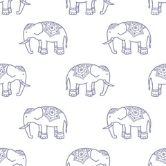 Elephant hand drawn seamless pattern. Tribal vector background. Ethnic indian illustration. Cute print for nursery room