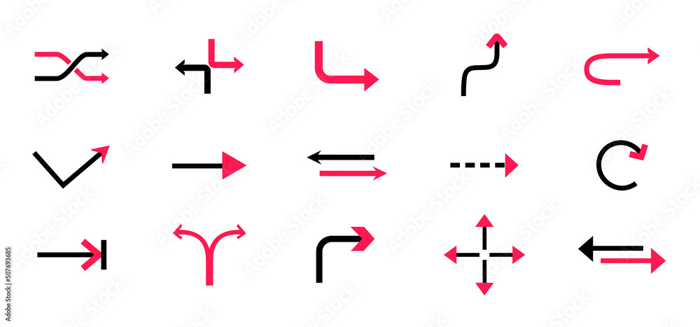 Poster road arrows set. collection of graphic elements for website, page interface. direction and button de