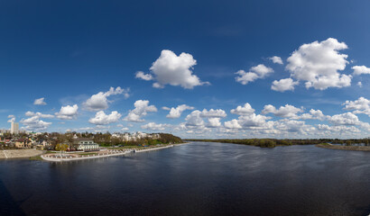 The embankment in the city in spring. Rivers of Belarus. the city of Gomel. Europe.