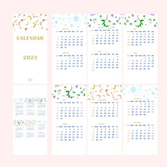 Calendar. Calendar template for 2023 with seasonal pattern. Floral pattern. Simple composition. New Year.