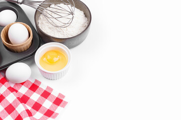 Fototapeta na wymiar Baking ingredients on white background. Food background 