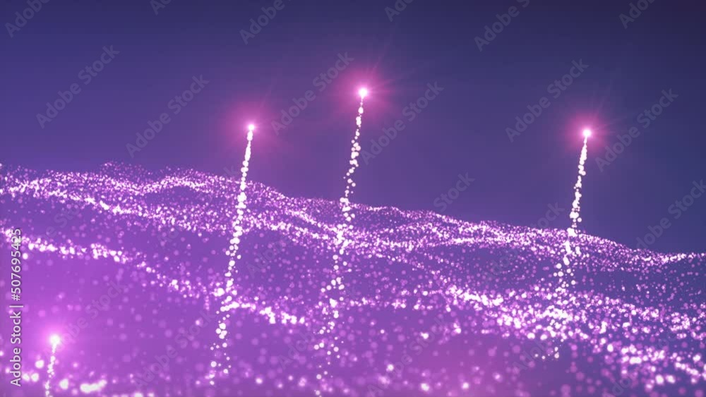 Poster bright purple background.motion.various small particles that glitter and move on a pink background i
