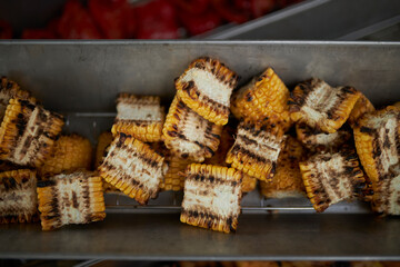 Corn cooked on the grill. Grilled vegetables 