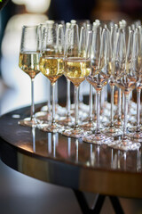 Glasses of champagne. Restaurant. White wine in glasses