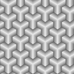 Thin Lines Cubes Seamless Isometric Pattern. Vector Tileable Background in Black and White - 507696603