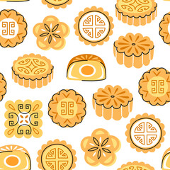 Mooncake seamless pattern. Mid autumn festival food - 507697278