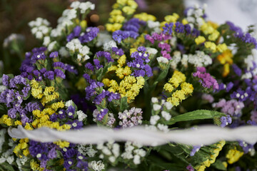 Flowers dried flower close-up. Flowers in a basket.