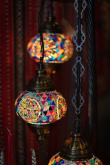 Beautiful lamp light bulbs colorful Turkish mosaic crafted of colored glass decorative traditional light handmade in Istanbul.