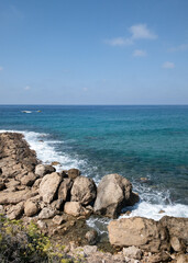 Sea landscape, sea waves crashing against the rocks, Tantura nature reserve, Cyprus 