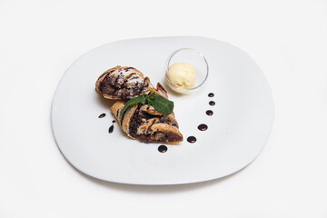 chocolate dessert on white background