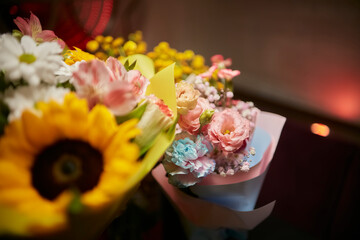 Beautiful holiday bouquet with sunflowers. 