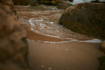 Sea. The water's edge on the sea. Small waves on the sea. 