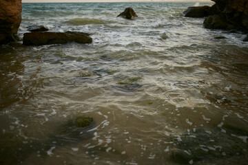 Sea. The water's edge on the sea. Small waves on the sea. 