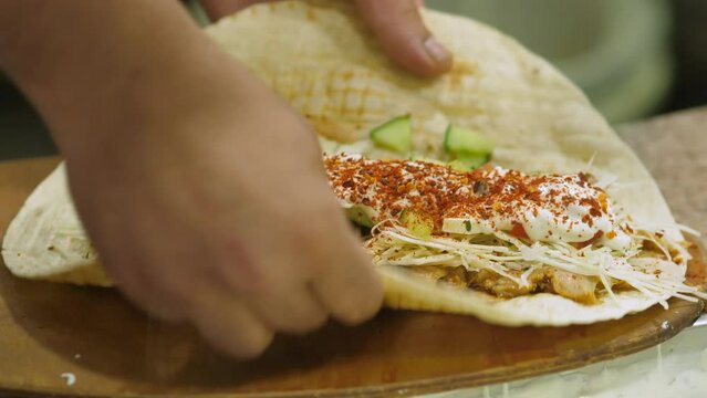 Spicy species falls on yufka when prepared in an oriental snack bar