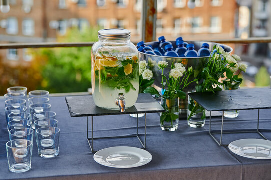 lemonade in a glass jar at the reception from cold drinks