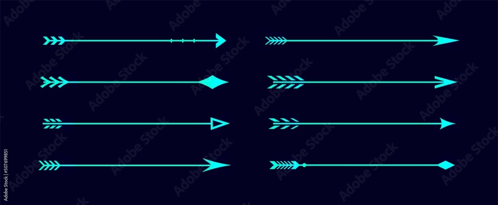 Poster arrow set blue. collection of graphic elements for games and development of mobile programs and appl