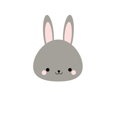 Cute happy bunny head grey brown. Flat cartoon design. 