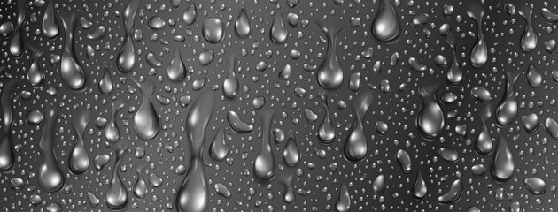 Background of big and small realistic water drops in gray colors