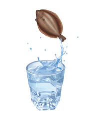 limande, poisson, évasion, saut, eau, en verre, boire, clapoter, liquide, isolé, froid, blanc, danger, boisson, glace, bouillonner, bleu, éclaboussure, frais, clair, abattre, verser, sain, transparent