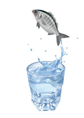 marbré, poisson, évasion, saut, eau, en verre, boire, clapoter, liquide, isolé, froid, blanc, danger, boisson, glace, bouillonner, bleu, éclaboussure, frais, clair, abattre, verser, sain, transparent,