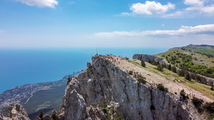  flight over suspension bridges at the peak of ai petri mountain in Crimea.