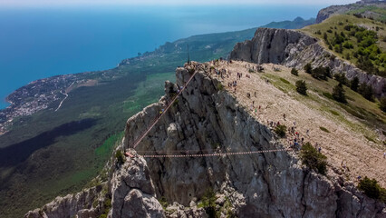  flight over suspension bridges at the peak of ai petri mountain in Crimea.