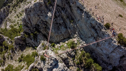  flight over suspension bridges at the peak of ai petri mountain in Crimea.