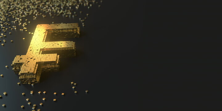 Swiss franc symbol made with golden blocks. Digital currency or blockchain fintech concepts, 3D rendering