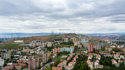 Obraz premium Skyscraper and forest in Ankara City,TURKEY Aerial photo.