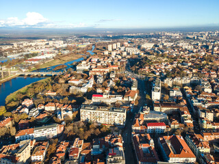 Obraz premium Aerial view of City of Plovdiv, Bulgaria