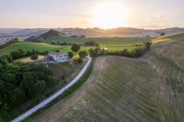 Aerial view of countryside on Marche region in Italy
