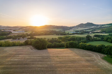 Aerial view of countryside on Marche region in Italy