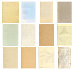 Paper and textile textures set. Blank old pages with rough faded surface. Perfect for background and vintage style design. Empty place for text.