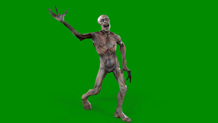 Fantasy character Zombie Undead in epic pose - 3D render on isolated green background