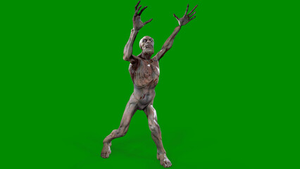 Fantasy character Zombie Undead in epic pose - 3D render on isolated green background