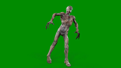 Fantasy character Zombie Undead in epic pose - 3D render on isolated green background