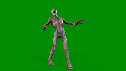 Fantasy character Zombie Undead in epic pose - 3D render on isolated green background