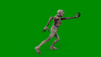 Fantasy character Zombie Undead in epic pose - 3D render on isolated green background