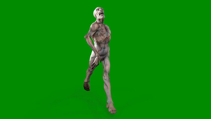 Fantasy character Zombie Undead in epic pose - 3D render on isolated green background