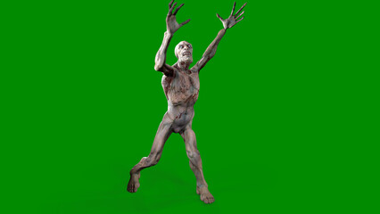 Fantasy character Zombie Undead in epic pose - 3D render on isolated green background