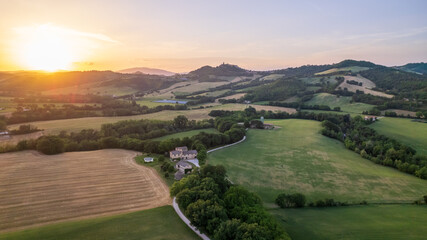 Aerial view of countryside on Marche region in Italy