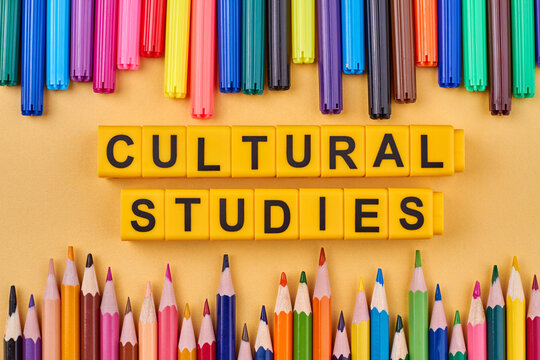 Cultural Studies Inscription Made From Colorful Cubes On Yellow Background. Education And Knowledge.