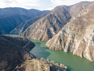 Aerial view of dam of Krichim Reservoir, Bulgaria